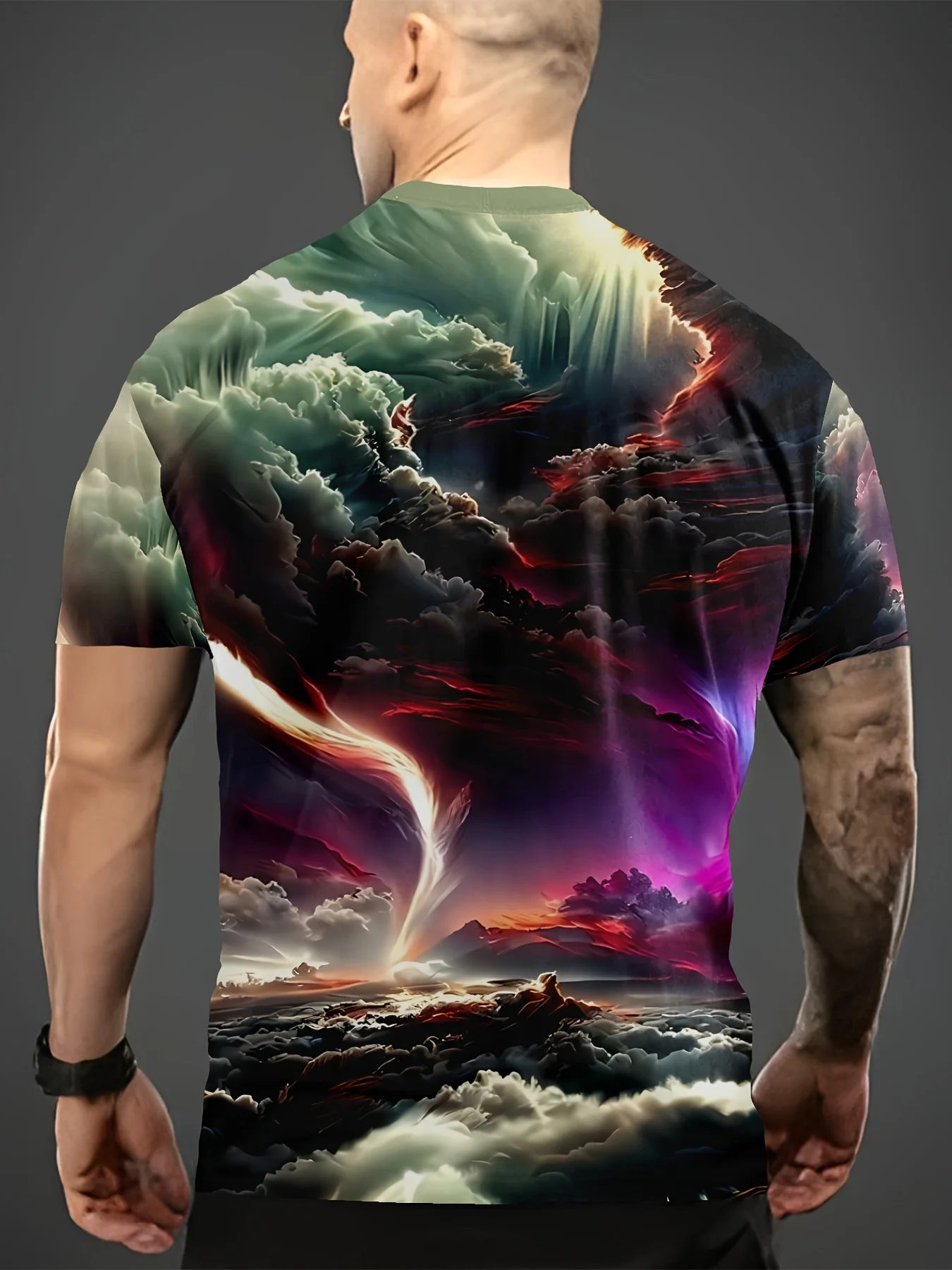 2026 Hot Selling Fashionable Men's Summer Tornado Cool Pattern T-shirt Outdoor Street Wear Vivid Scene T-shirt Plus Size