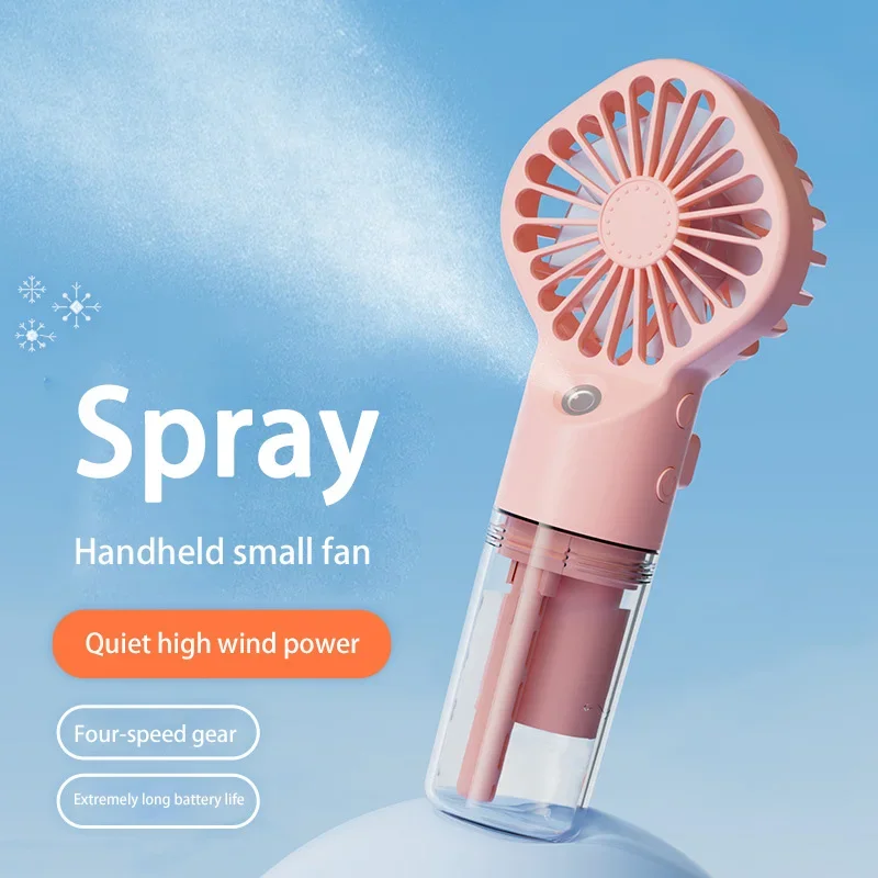 Portable Water Mist Fan USB Charging Handheld Mini Quiet Air Cooling Fan 4 Speed Humidification Spray Fan for Home Office Dorm