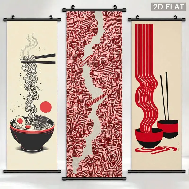 VIKAMA Japanese Cloud Pattern Hanging Scroll Tapestry Red Zen Oriental Poster Hanger Art for Living Space Bedroom Asian Decor
