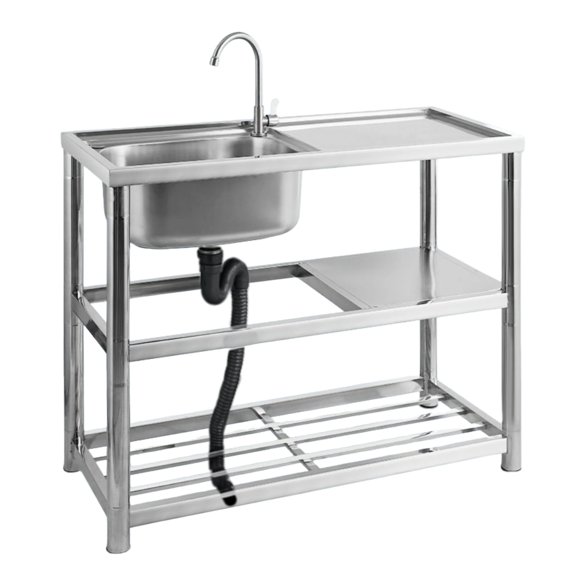 Commercial Stainless Steel Kitchen Sink Restaurant Outdoor Utility Wash Hand Polished Finish Heavy-Duty Capacity 300kg/m