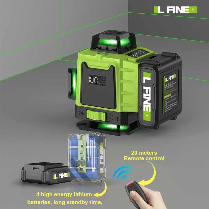 LFINE 4D 16 Lines Professional Nivel Laser Automatic 360 Self-leveling Laser Level Horizontal and Vertical Cross Green Lines