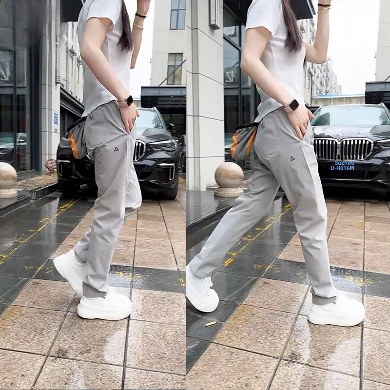 

Light ey Soft ell Men's Summer Casual Straight Leg Spor Qui Dry Workwear Trousers Triangular Mark Micro Cone Straight...