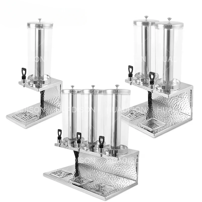

Dubai Hotel Supplies Stainless Steel Hammered Elegant Silver Single / Double / Triple Juice Dispensers for Buffet