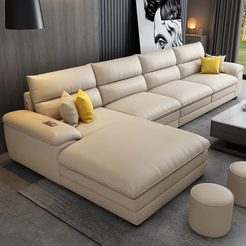 

Кожаный диван первого слоя из воловьей кожи, современный простой размер гостиной, квартира, полностью мебель, классический прочный стиль принцессы в скандинавском стиле