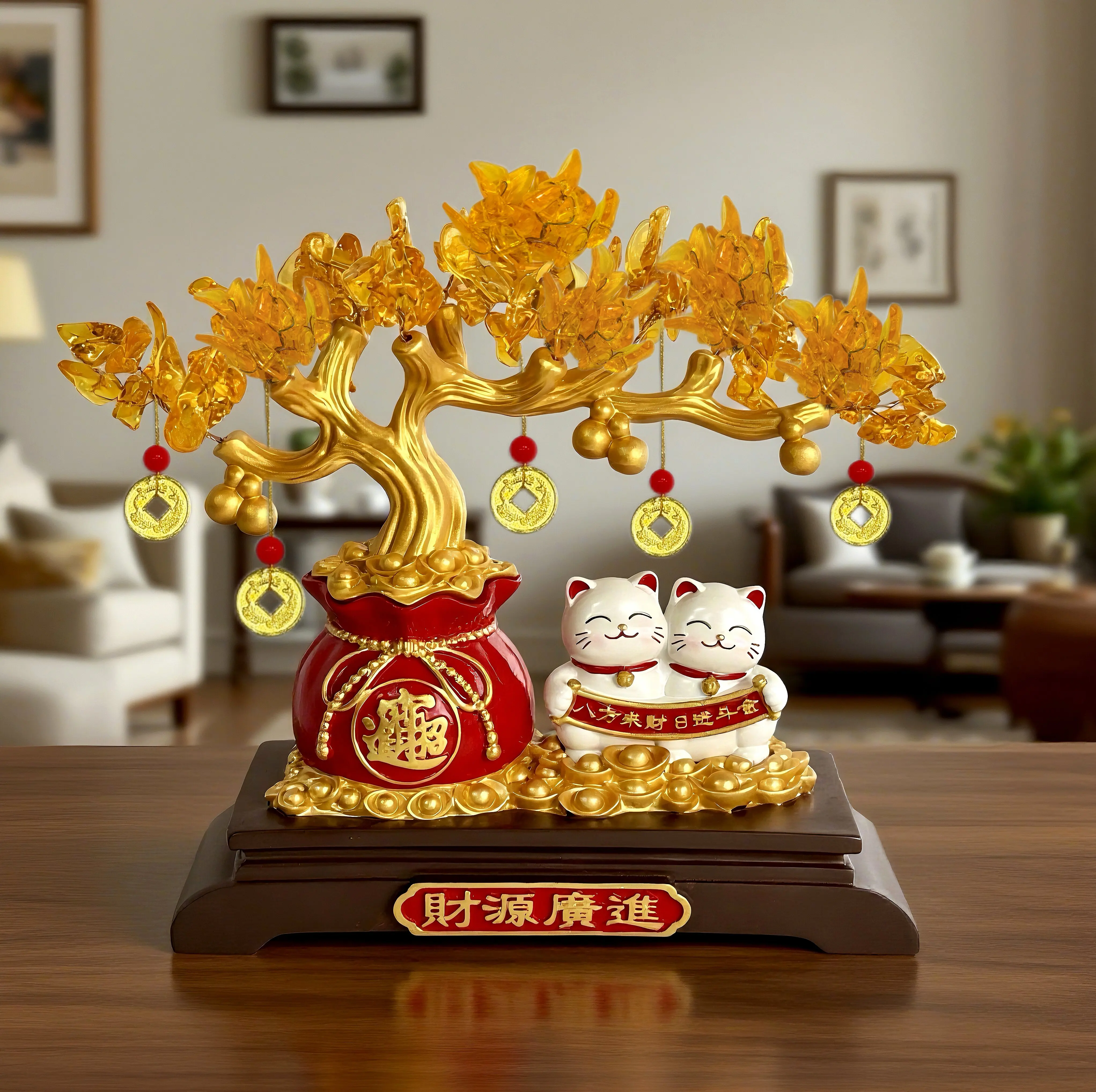 

1Pc Bring in Wealth and Treasure Money Tree Bring in Wealth and Treasure Cat Ornament Shop Front Desk Office Decoration Move-In New Home Opening Gift