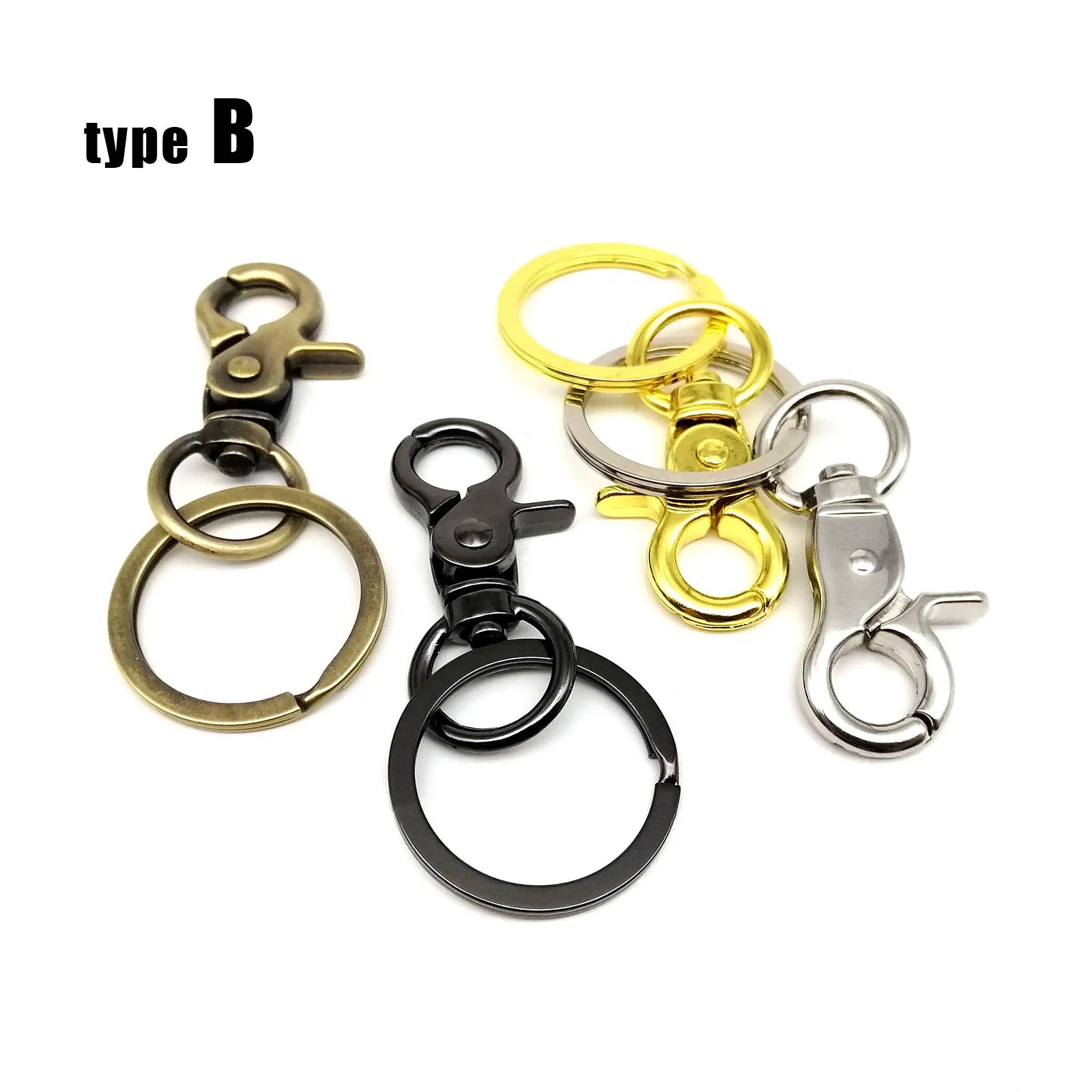 5 Stück drehbarer Hummer, Auto-Schlüsselanhänger, Schlüsselanhänger, Schlüsselanhänger, Verschluss, Clip, Trigger-Schnalle, Snap-Anhänger, Haken, geteilter Ring, 2 Typ, 7 Farben – Detail 4