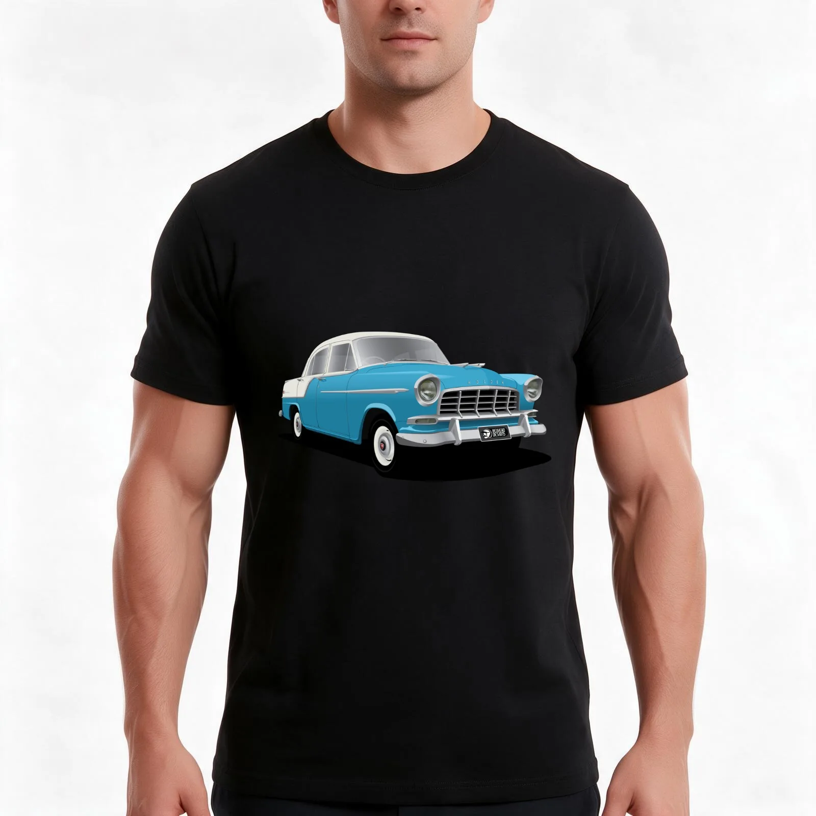 Holden FC Special Sedan - Royal Marine over India Ivory T-Shirt, Summer Casual Cotton Tee, Oversized Streetwear Tops