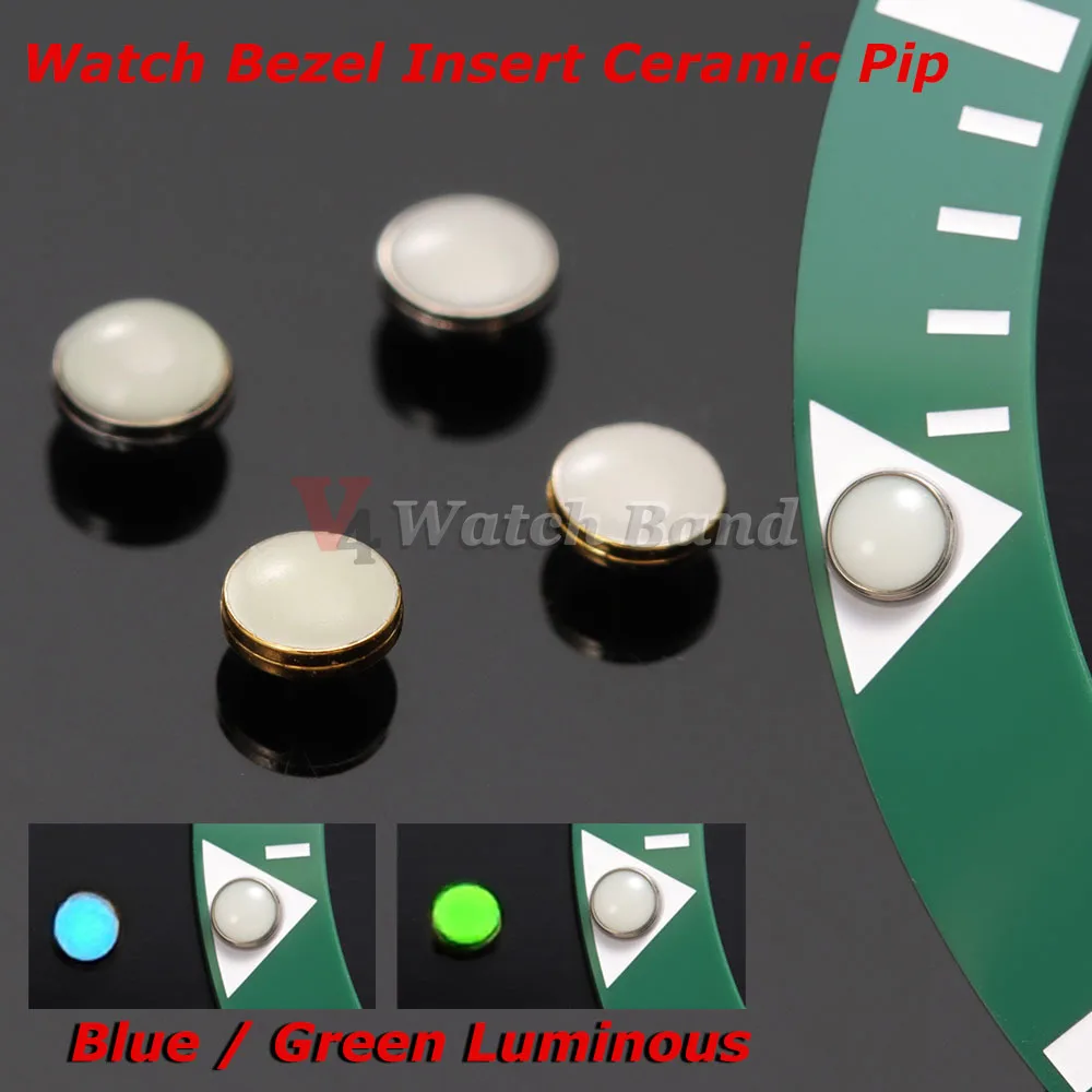 Inserto de Cerâmica Luminosa para Aro de Relógio, com Ponto de Lume Perolado às 12 Horas, Peças de Modificação, Ponto Branco, Azul e Verde, Acessório de Reposição com Caixa