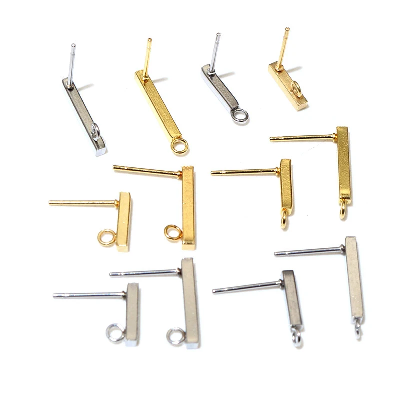 20pcs 10mm 15mm Stainless Steel Earring Hooks Bar Tube Stud Earrings Ear Wires Connector DIY Jewelry Making Findings Supplies