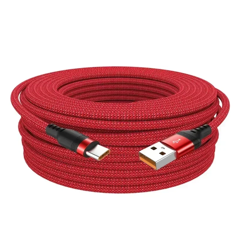 USB‑A to Type‑C Fast Charging Cable Extra Long Nylon Braided Data Sync Cord 1m 1.5m 2m 3m 5m 8m For Security Camera Phone Tablet