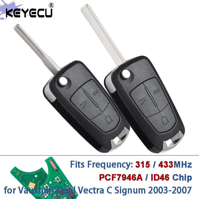 

KEYECU ASK 315MHz / 433MHz PCF7946A/ ID46 Chip Flip Remote Key Fob for Vauxhall/Opel Vectra C,Signum 2003-2007 HU100 / HU46