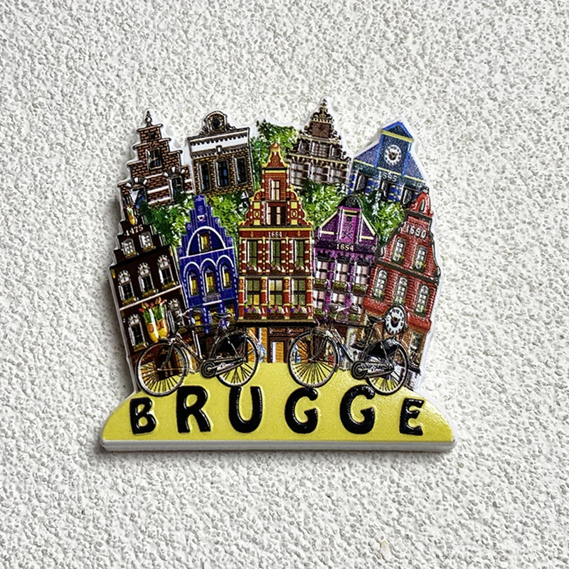 Bruges tourist souvenirs Home decoration with a small street house 3D stereo refrigerator magnets collection of crafts