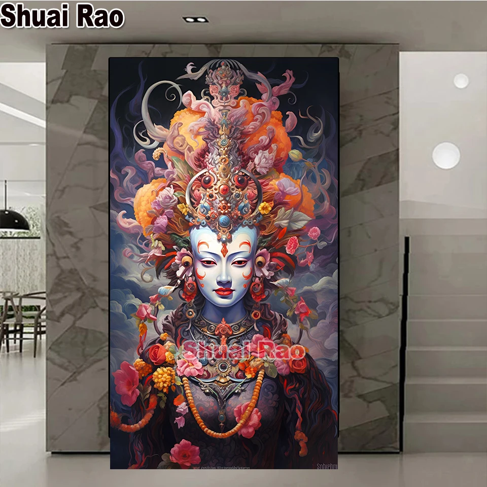 Large Size Tibetan goddess Buddhist Diamond Mosaic Full Square Round Diamond Painting Embroidery Cross Stitch Religion Home Deco