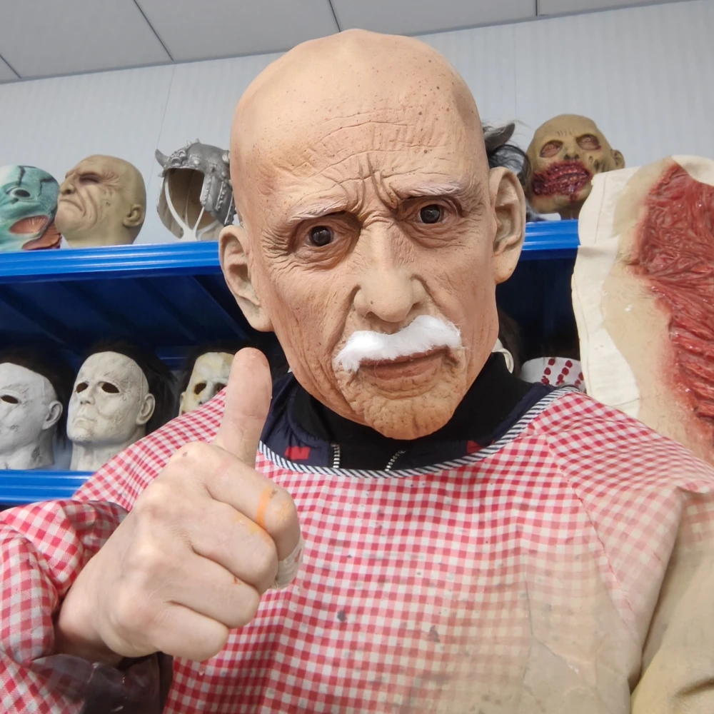 Realistische alte Mann Latex Maske mit weißem Bart Falten Haut Textur Halloween Weihnachten Cosplay Party Kostüm Zubehör Requisiten