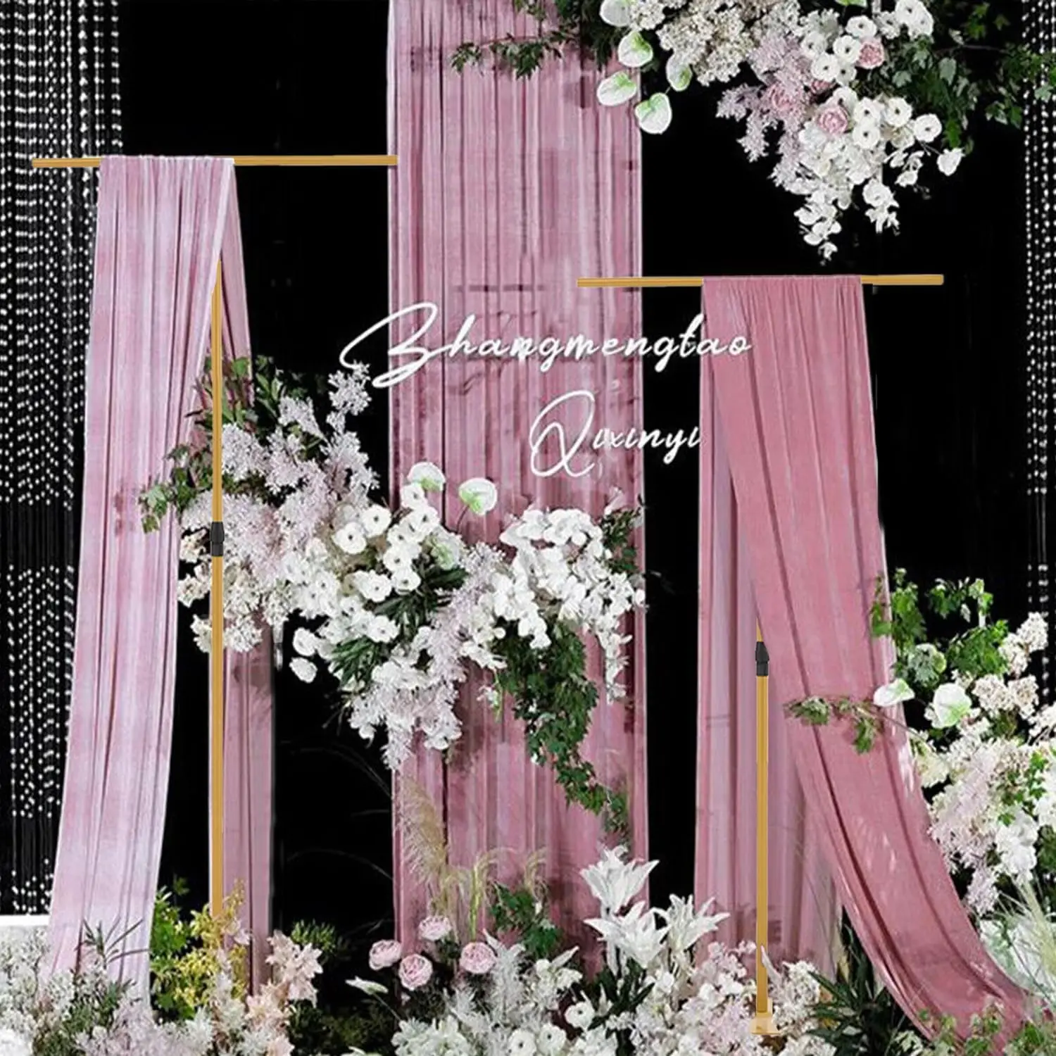 4PCS 8FT Wedding Fabric Draping and Adjustable Height Metal Backdrop Stand for Banner Sign Perfect for Party Birthday Event