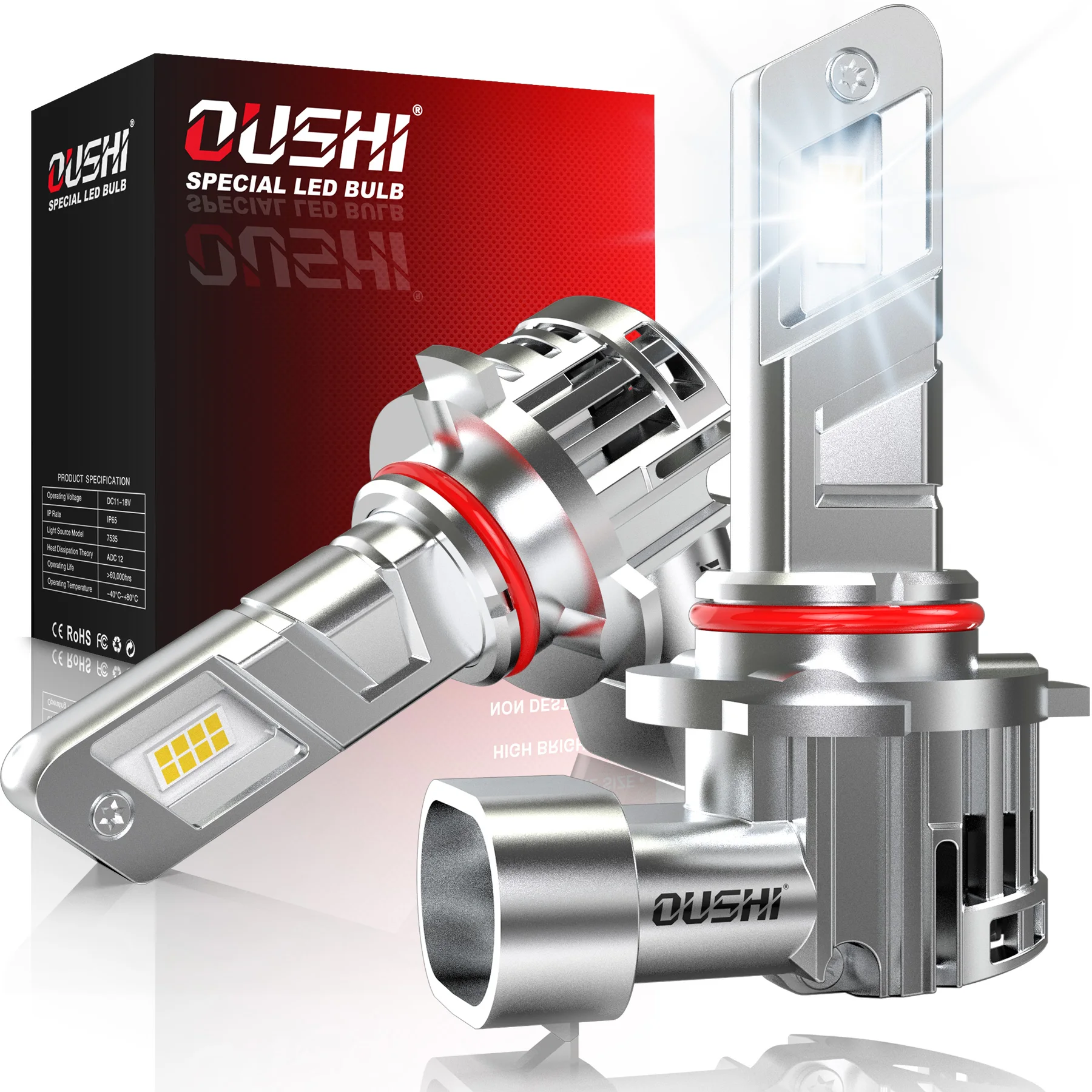 OUSHI 2 Stück 9005 HB3 LED-Scheinwerfer, LED-Lampen, Nebelscheinwerfer, superhell, hohe Leistung, Weiß, 20.000 lm, mit Lüfter