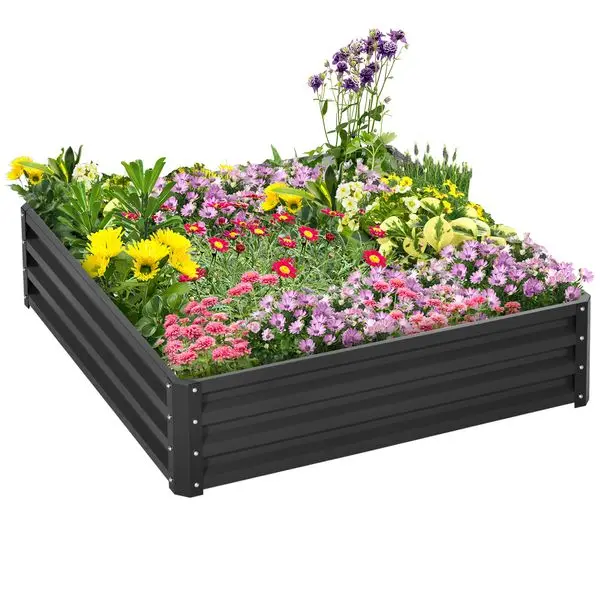 

Outsunny Galvanized Steel Raised Garden Bed 4x4 ft Grey Planter Box for Vegetables Flowers Herbs