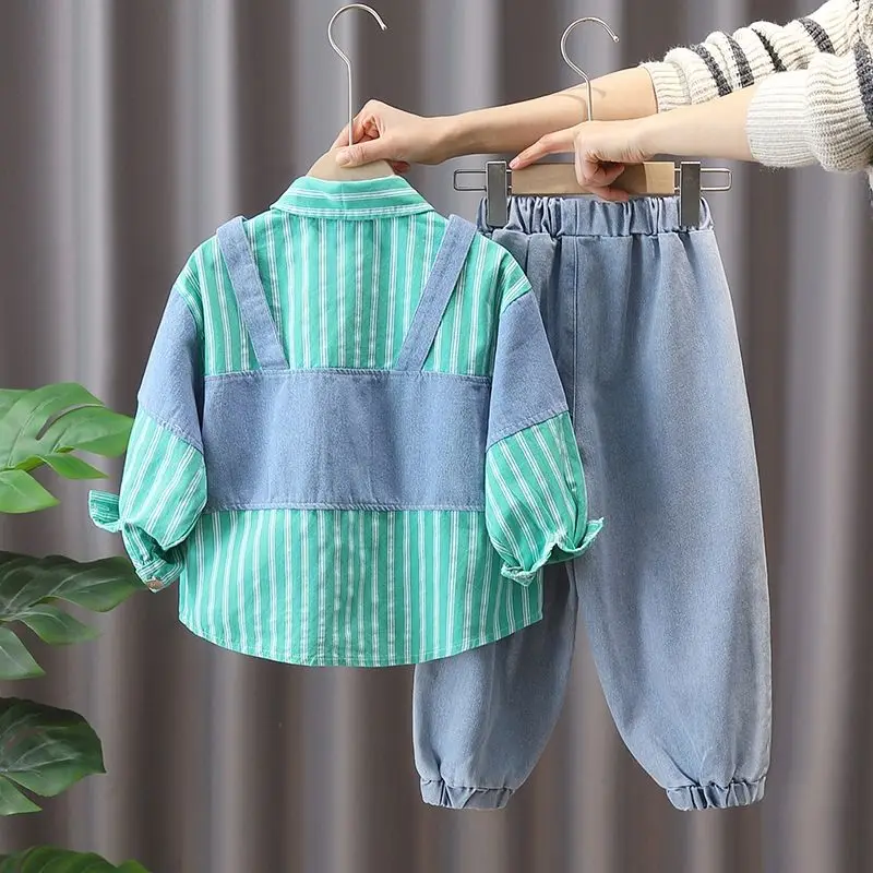 Spring and Autumn Kids Boys Clothes Set Striped Shirts Jeans Two-piece New Children's Baby Clothing 2 3 5 7 8 9Y