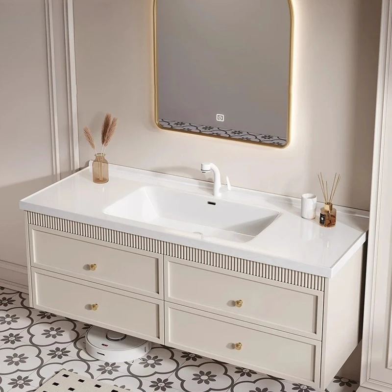 

Versatile cream light method oak bathroom cabinet integrated bathroom wash basin cabinet combination