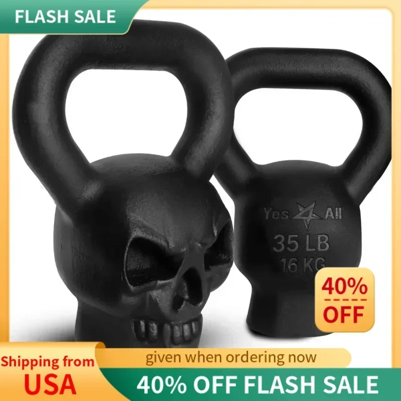 

Qwyes4all skull kettlebells 25,35 lbs-cast iron kettle bell with Anti Slip powder coated handle-strength training kettlebells