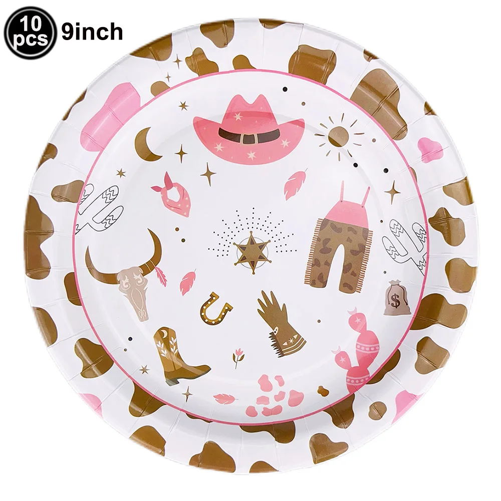 Rosa Cowgirl Thema Einweggeschirr Pappteller Tassen Servietten Luftballons Mädchen Frauen Western Cowboy Party Dekoration Lieferungen – Detail 4