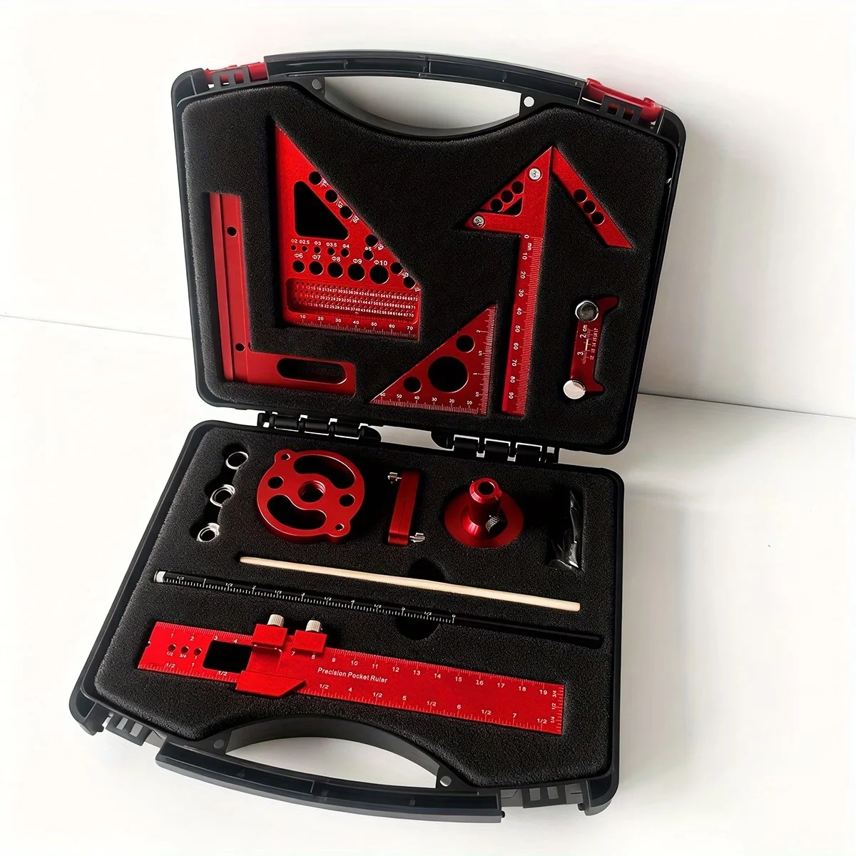 9pcs Aluminum Alloy Woodworking Auxiliary Measurement，Quick Planning And Assembly, Comes with a Storage Box Tool Kit