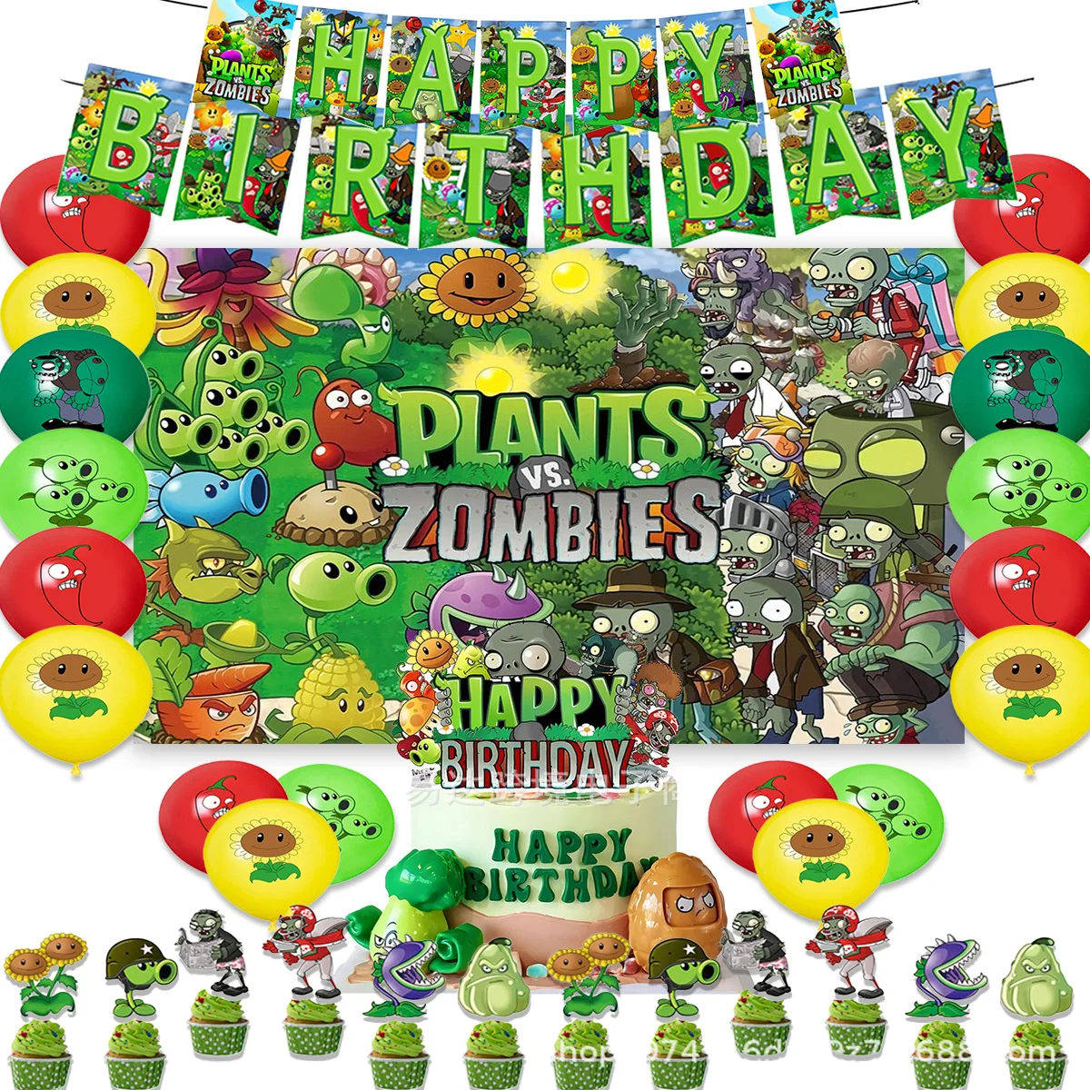 

Plant vs Zoombie Theme Child Birthday Party Decoration Hot Game Palnts Balloon Banner Backdrop Cupcakes Toppers Kids Baby Gifts