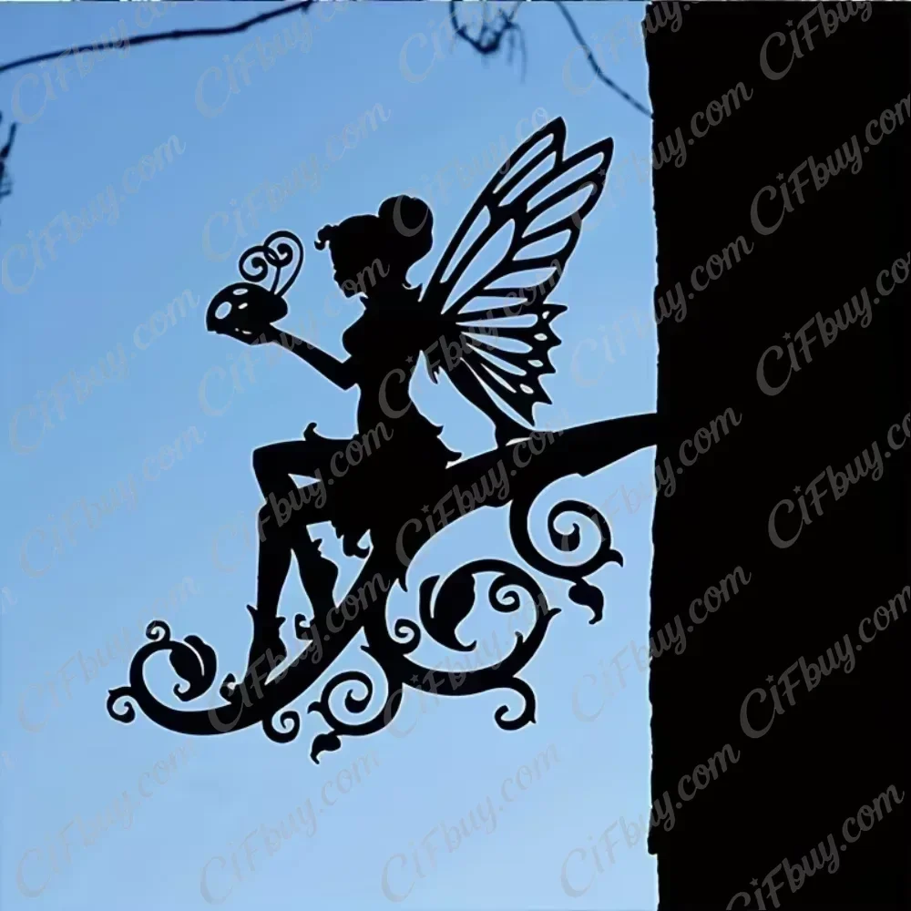 CIFBUY Fairy Metal Wall Art Outdoor Garden Fence Silhouette Decor Hanging Decoration For Home Patio Yard Floral Butterfly Gift