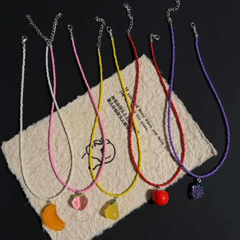 Handmade Rice Beads Fruit Choker Bohemian Pendant Necklace Watermelon Lemon Strawberry Neck Jewelry For Girls Women
