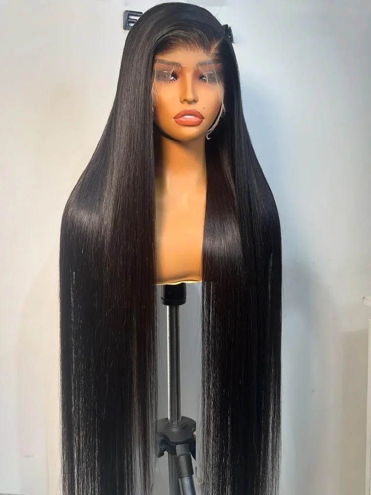 ストレート250密度生黒人毛ウィッグレースフロントHD 13x6フロント40インチ編み込みハーフブラジリアンプレプラッキングカット