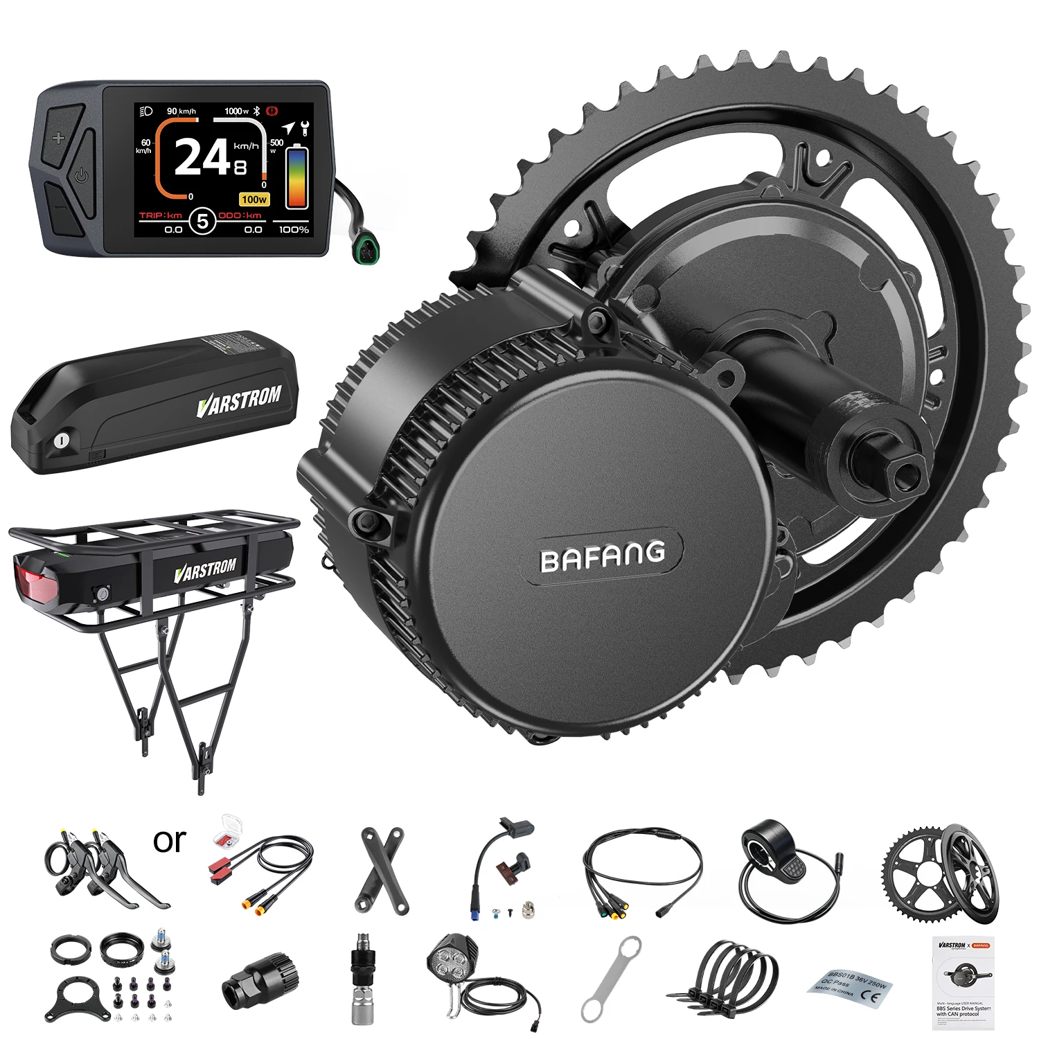 [US Stock] Bafang M315 48V750W Mid Motor Kit BBS 68mm 100mm Electric Bike Conversion Kit E-Bike Central Drive Motor Optional 48V13AH 16AH 20AH Battery Display Speed Sensor for Mountain Bike Fat Bike City Bike