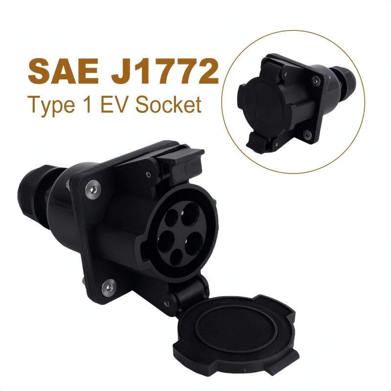 New EV Charger Type 1 J1772 16A 40A Socket Outlet Male Fixing Electric Vehicle Charging Cars Cable EVSE Side Socket