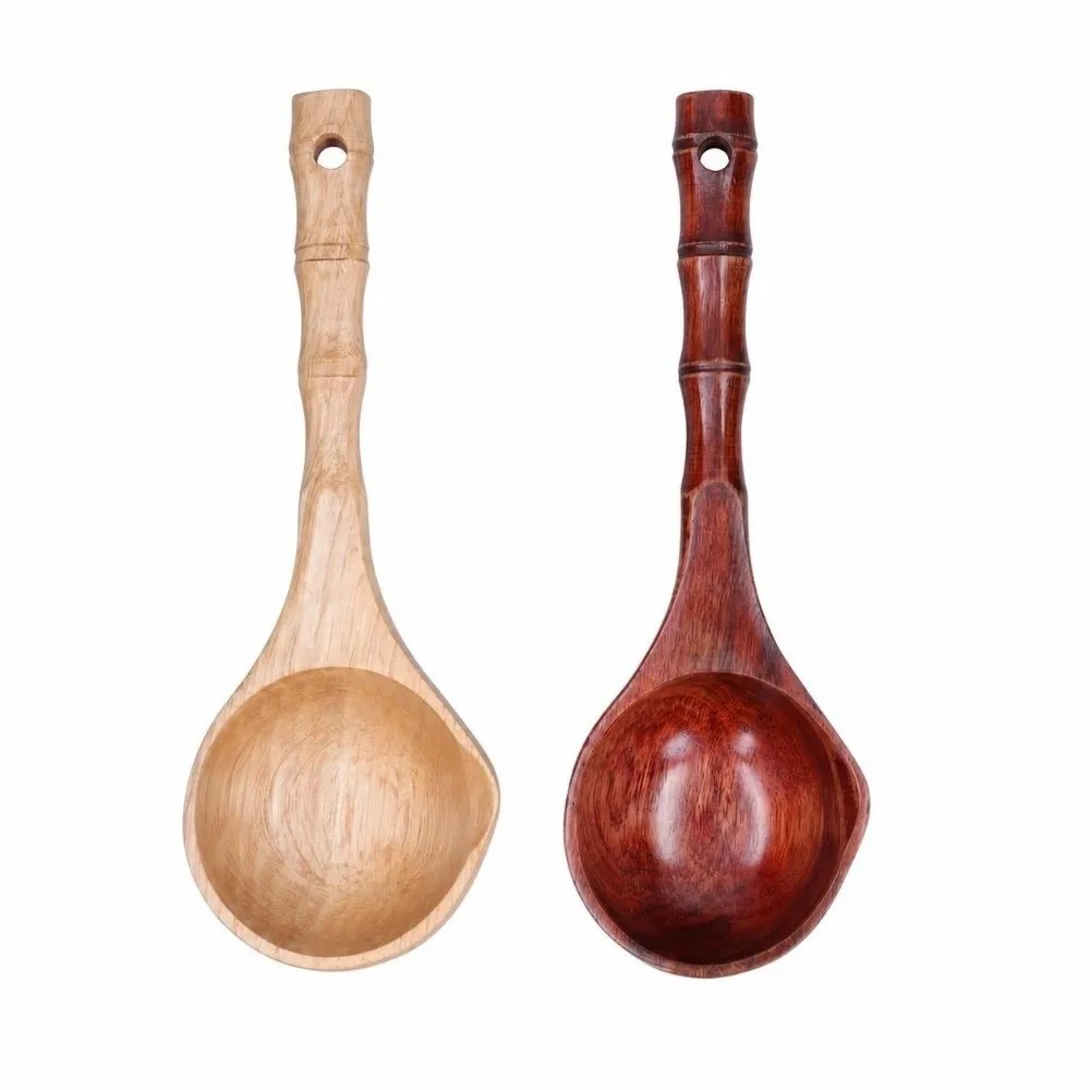 Solid Wood Spoon Bamboos Joint Segmented Smooth Polished Soup Spoon Practical Wood Grain Texture Porridge Scoop Cooking