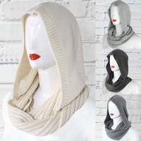 Winter Hat for Women Warm Hooded for Infinity Scarf Cap Balaclava Pullover Chunky Knitted Solid Color beanies Shawl Dropship