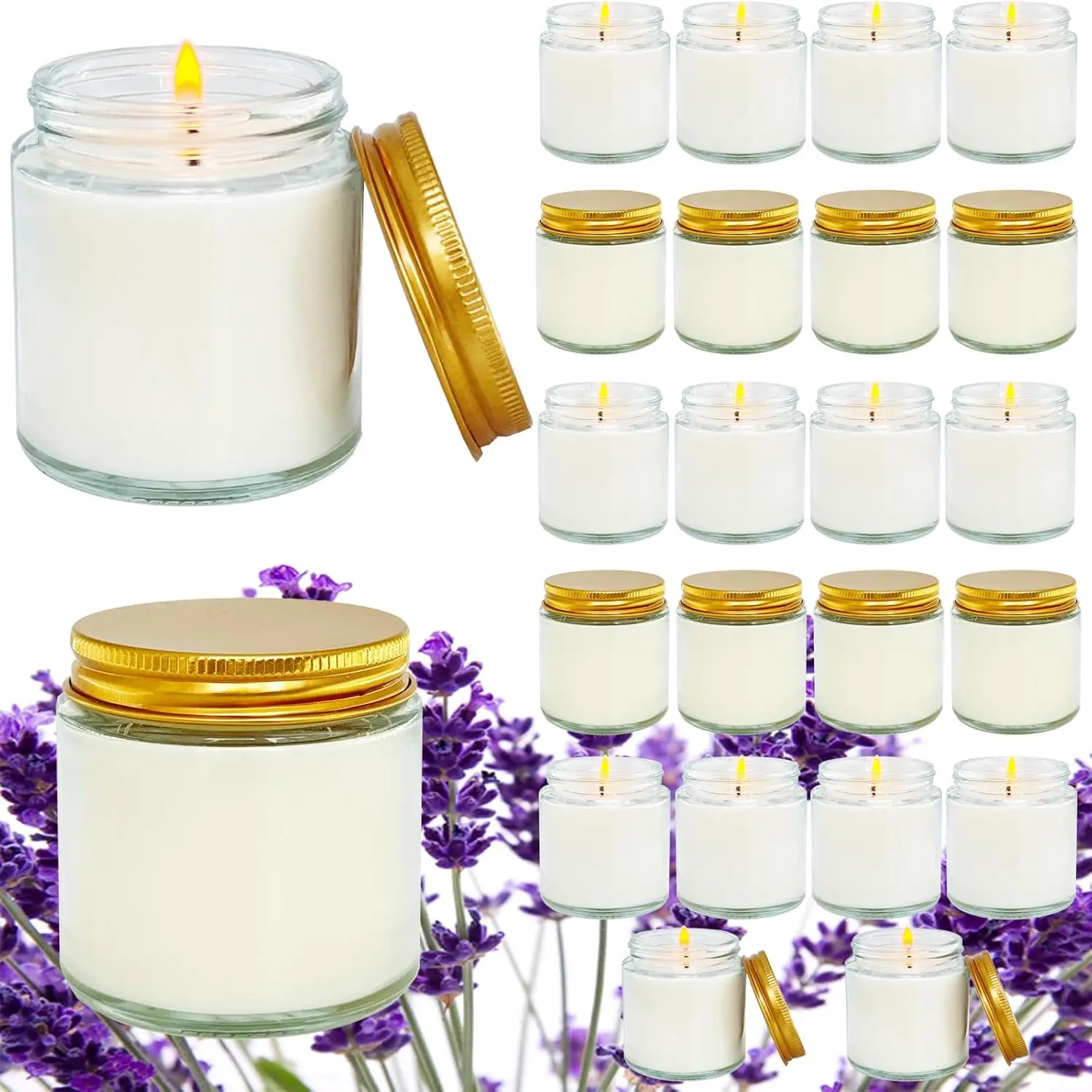 24 Velas de Soja Blancas Mini de 4 Oz, Juego de Velas Aromáticas con Aroma a Lavanda para Aliviar el Estrés y Regalos