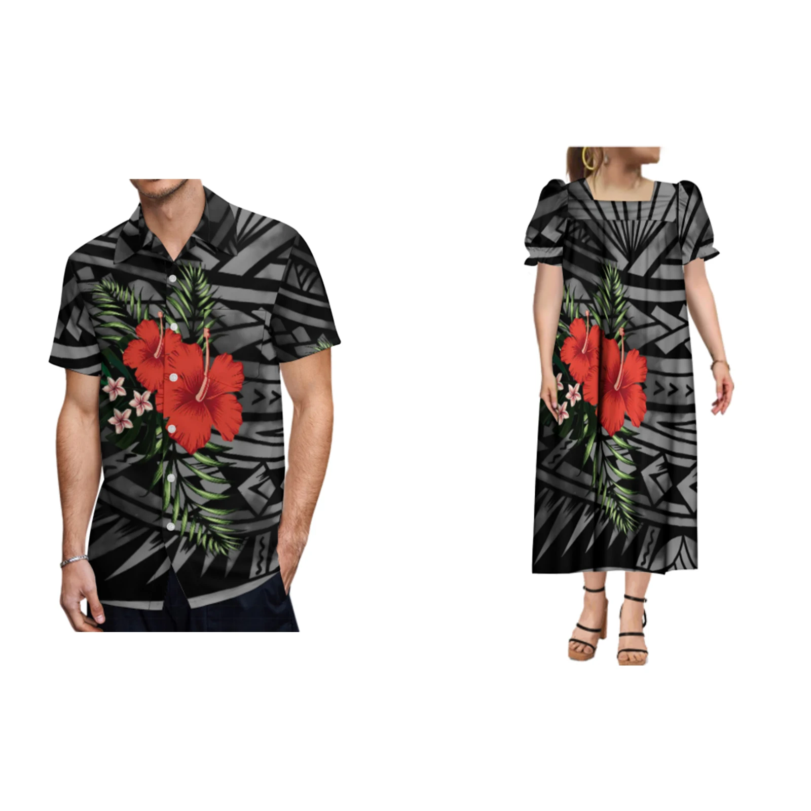 2024 Micronesian Style Mumu Polynesian Clothing For Couple Woman Dress Sommer Man Shirt Short Sleeve Shirt For Couple Sexy