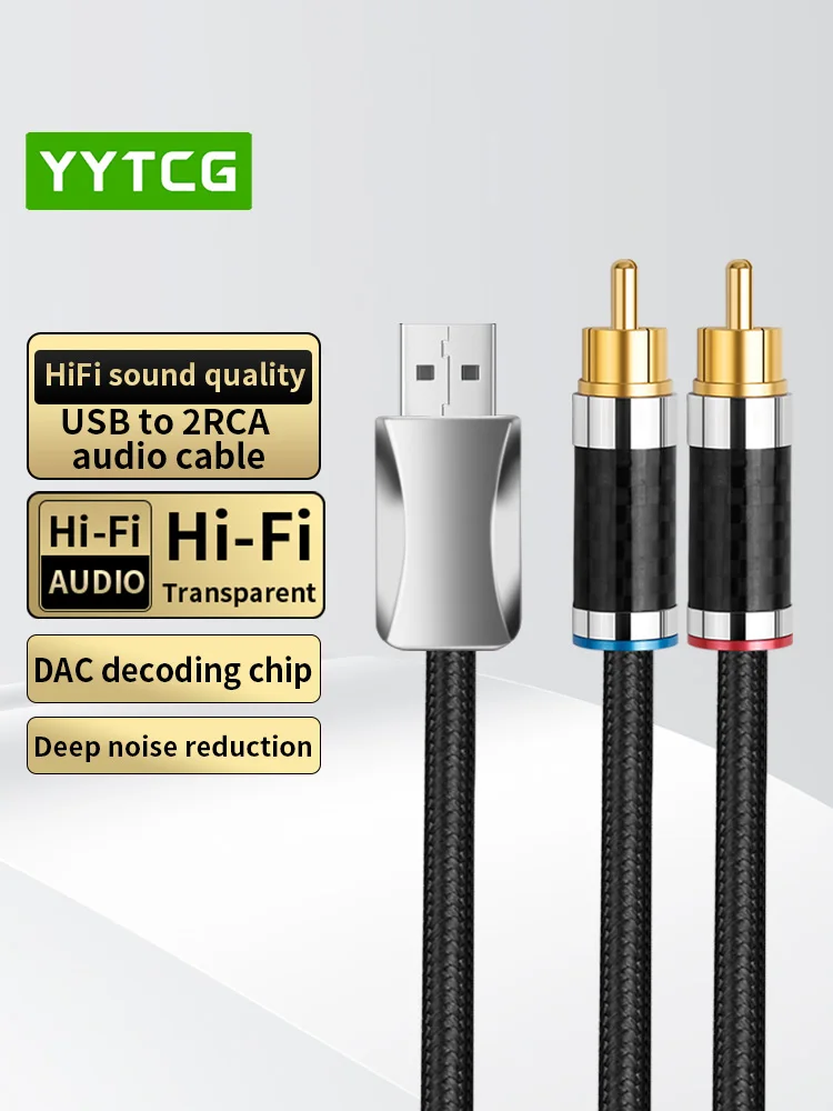 USB to 2RCA Audio Cable High Purity OFC Silver Plated USB to RCA Audio Cable For Speaker Amplifier Blu Ray Player Digital Player