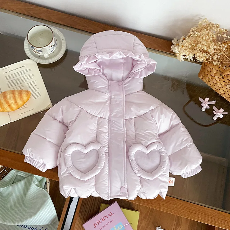 

Toddler Girls Parkas New Winter Thicken Love Pocket Warm Purple Kids Baby Girls Hooded Jacket Windproof Casual Infant Girls Coat