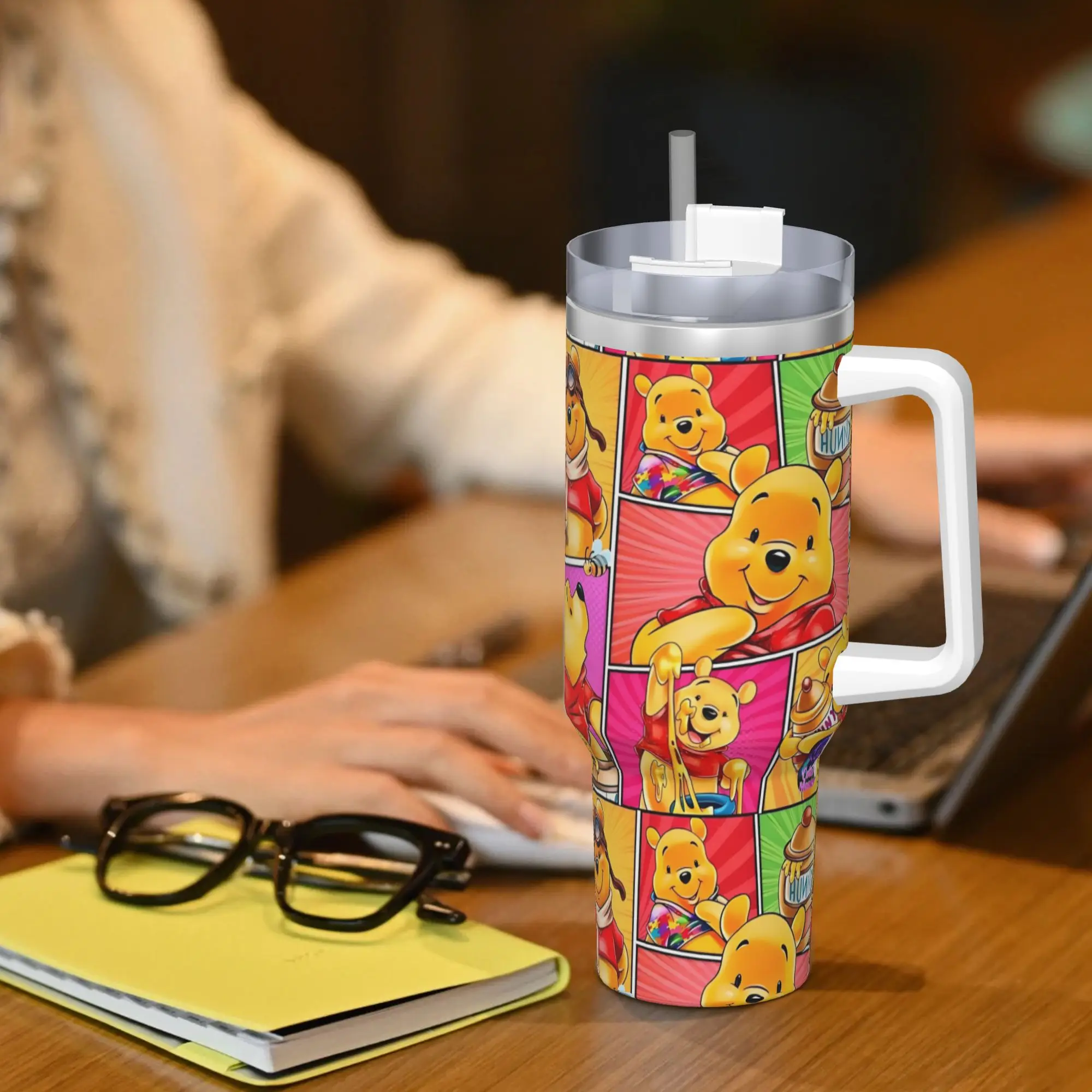 Anime Cartoon Winnie The Pooh Stainless Steel Tumbler Thermal Mug With Straws and Lid Large Capacity Mugs Cup Water Bottle - view 5