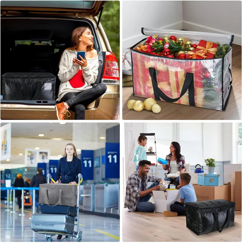 8-Pack Oversized Moving Bags with Reinforced Handles, Heavy-Duty Storage Tote for Clothes, Moving Supplies (Clear, 8-Pack) view 3