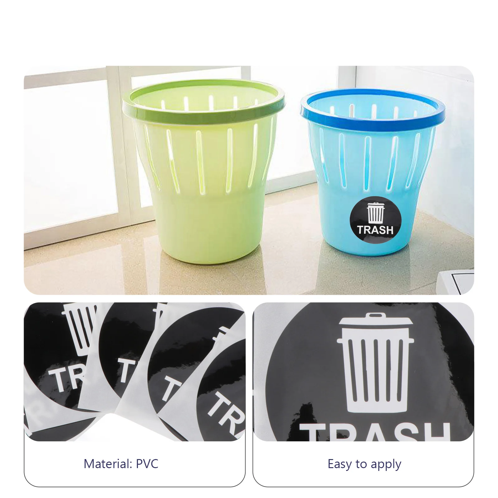 

12 Trash Can Sign Stickers Adhesive Decals Labels for Cans Garbage Logo PVC Waterproof Easy Apply Flat Surface Steel Plastic