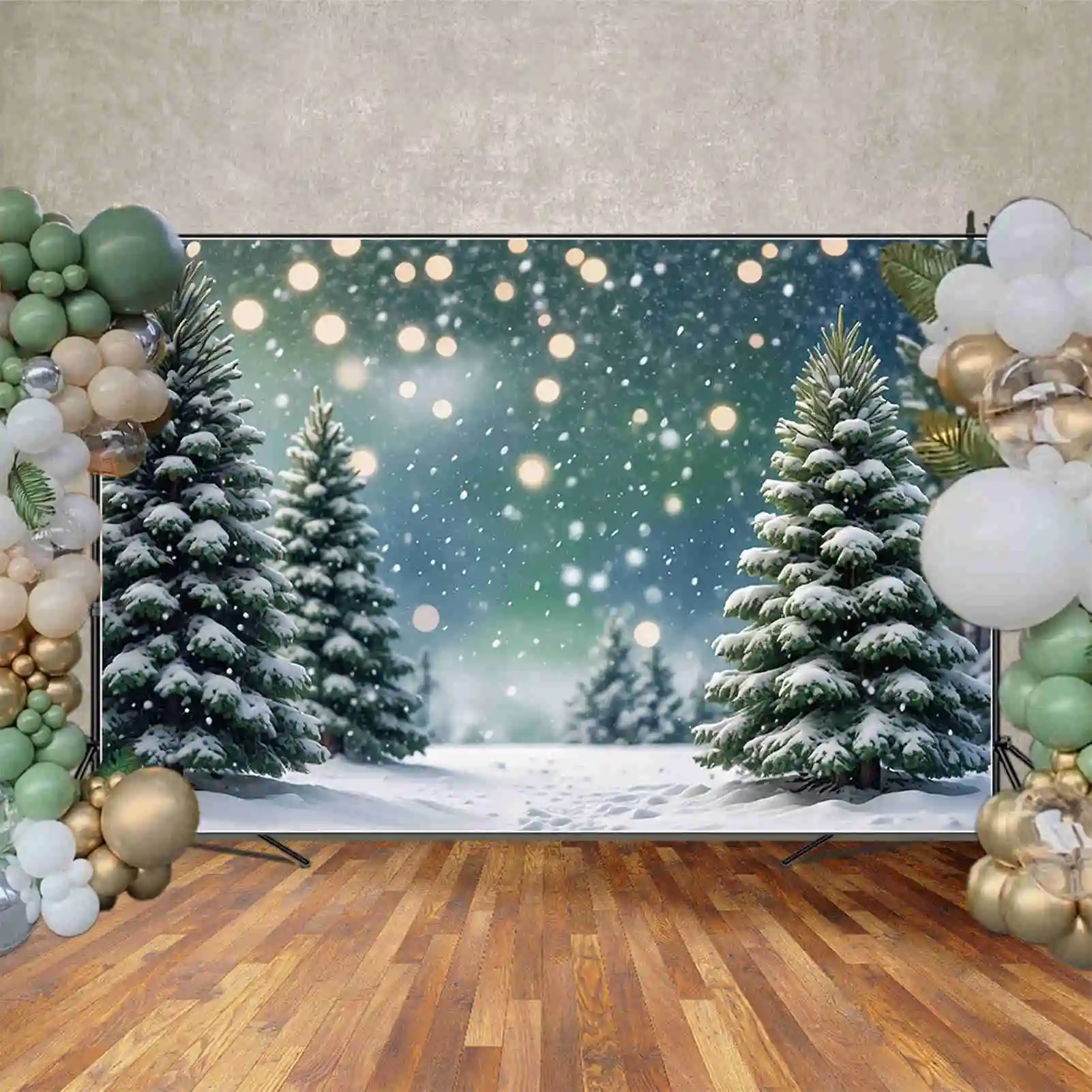 MOON.QG Christmas Pine Tree Backgrounds Winter Snow Forest Children Outdoor Backdrops Custom Party Decoration Photocall Supplies