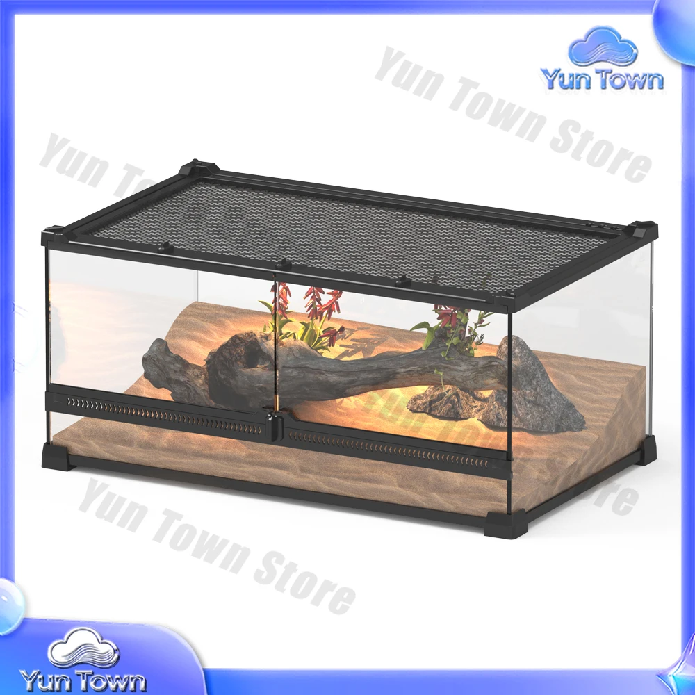 Local Stock Full View Front Opening Reptile Glass Terrarium Habitat with Double Hinge Door and Top Screen Ventilation