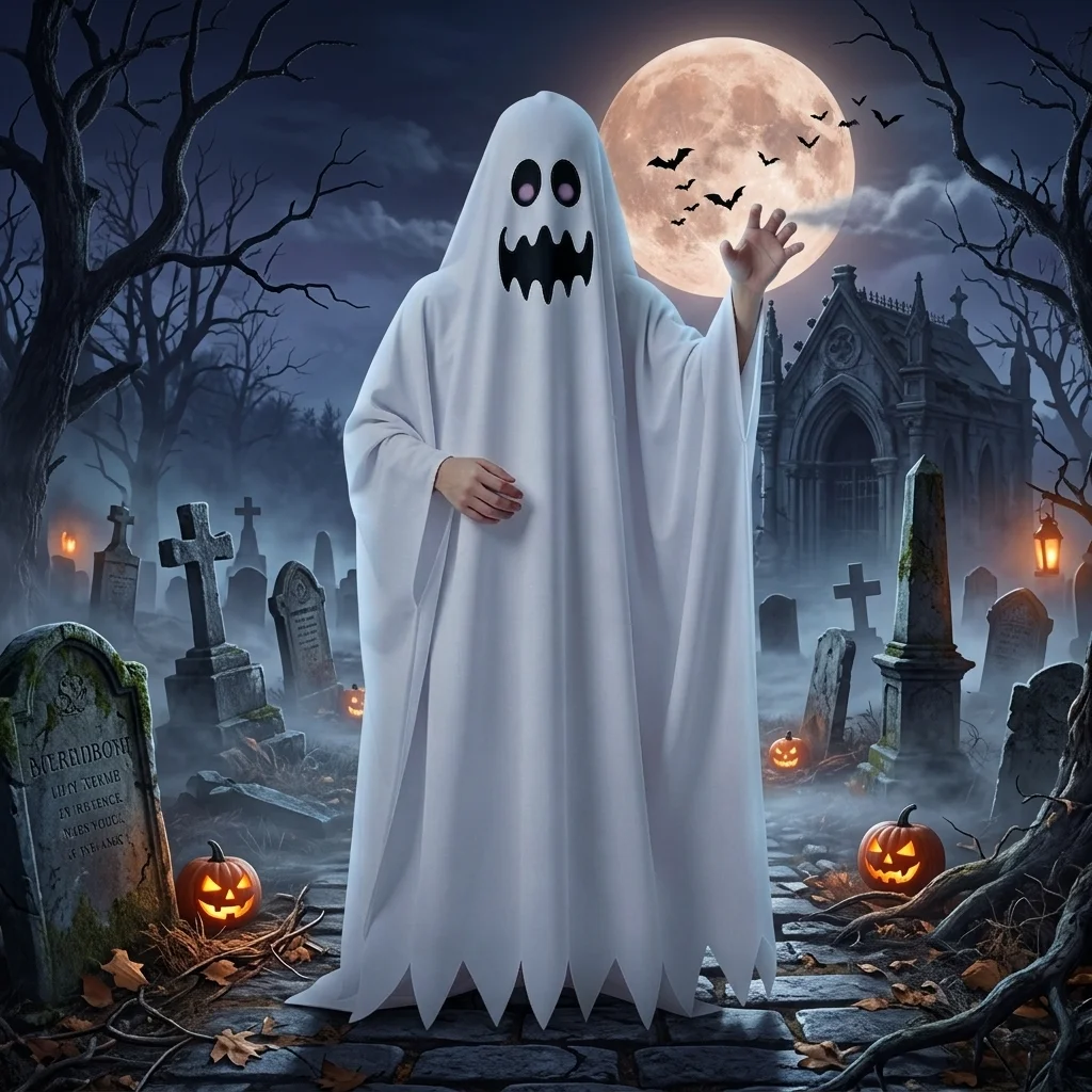 Cape de fantôme pour costume d'Halloween, cape blanche effrayante, costume de cosplay pour fête, accessoires de maquillage pour bal masqué