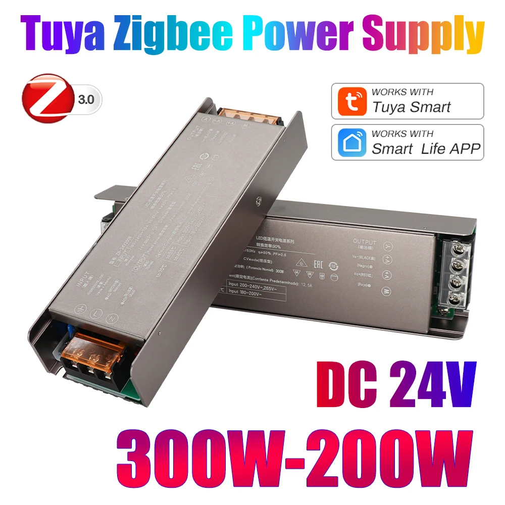 Zigbee Tuya 300W 200W LED Power Supply AC to DC 24V LED Driver LED Strip Transformer Work with Alexa Gooogle Home For LEDS Strip