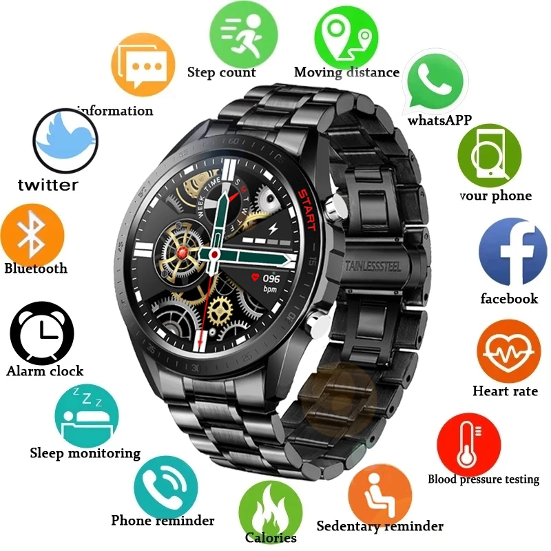 

1.32inch 360*360 HD display Women Smart Watch Men IP68 Waterproof fitness tracker Custom dial Stainless steel strap Smartwatch