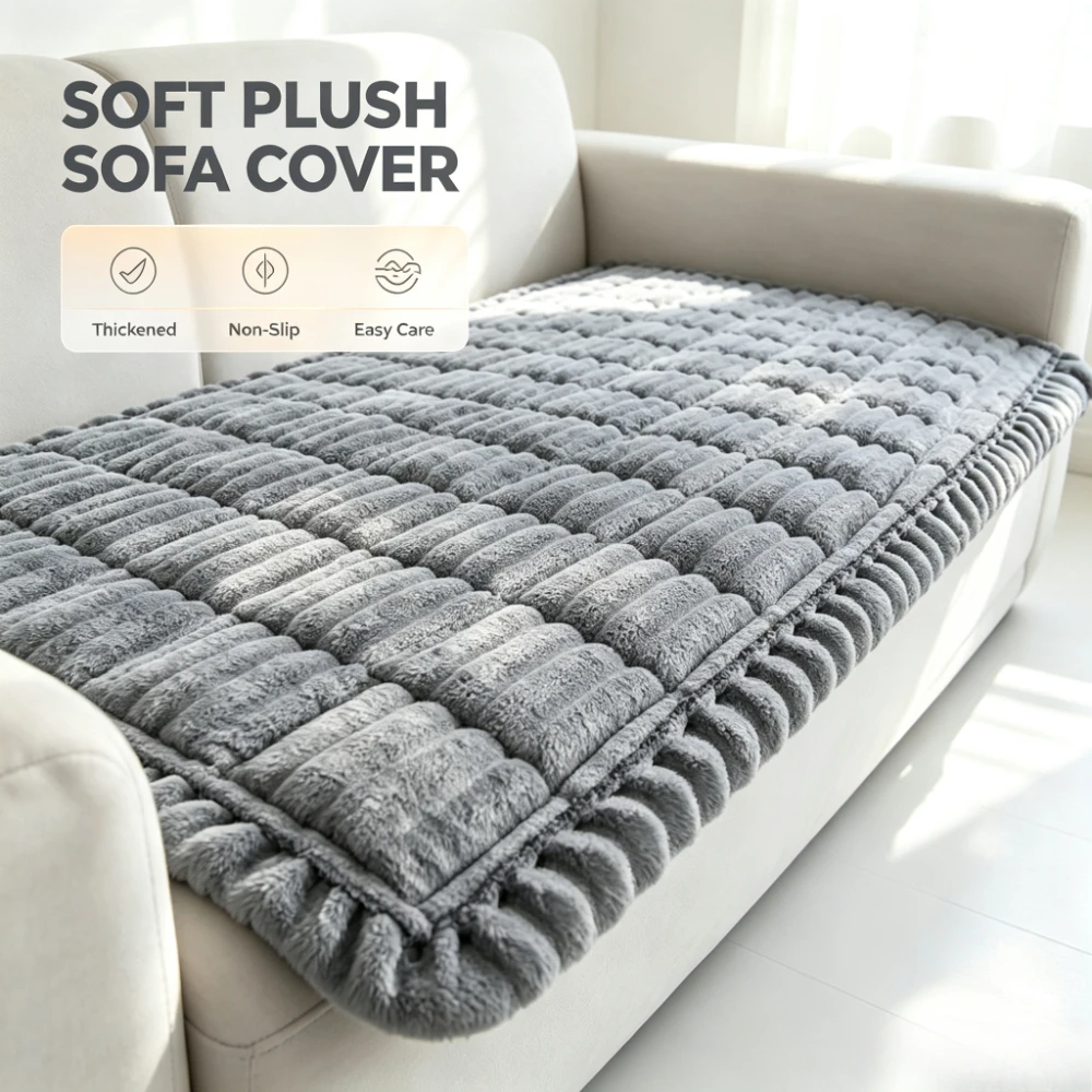 Thick Sofa Covers Soft Fuzzy Corduroy Universal Non-Slip Corner Couch Slipcover Washable Furniture Protector for Living Room Pet