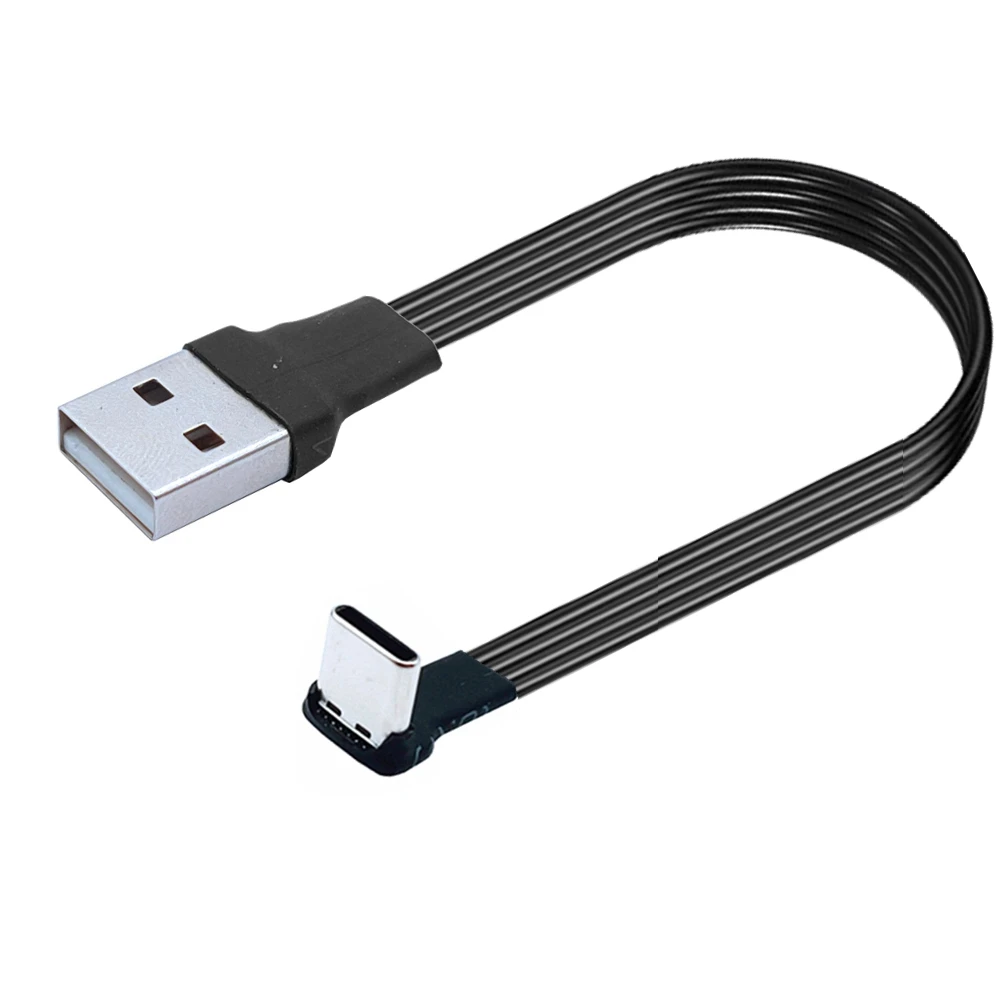 Cable de datos tipo c con enchufe de doble cara, 5CM-300CM, Android, súper plano, suave, doble codo, cargador tpc-c para juegos móviles, línea