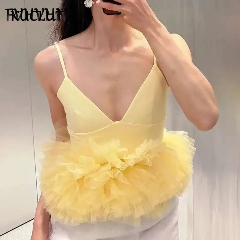 

KUCLUT Fashion New Items Mesh Patchwork Tank Tops For Women Solid Color Versatile Backless Camisole Vest Female Trendy 1A37