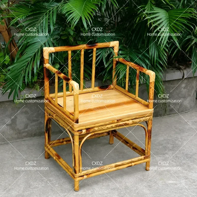 Bamboo Armchair with High Back New Chinese Style Tea Chair Office Seat Meditation Chair Natural Bamboo Sofa for Living Room